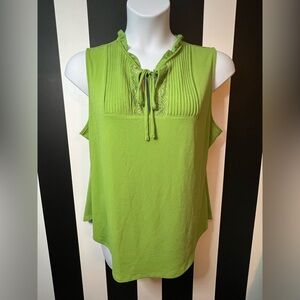 Green Pleated Sleeveless Tie-Neck Top w/ Micro Ruffles & Lace Accents: Sz XL